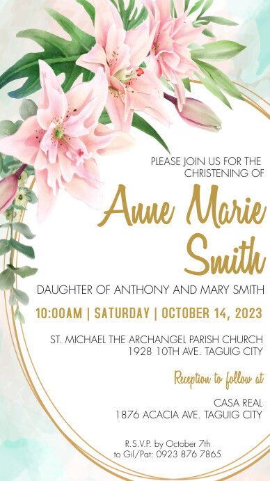 CHRISTENING Invitation | floral frame instagr Instagram Story template